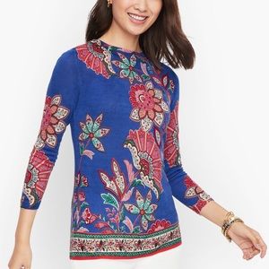 Talbots Blue Paisley Merino Wool Sweater, size S NWT